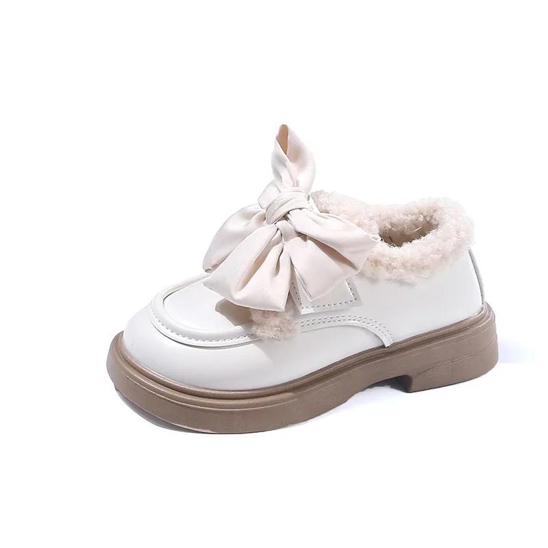 New Winter Children's Shoes Fashion Sweet Girls School Cotton Shoes Thick Bottom Versatile Kids Causal Performance Leather Shoes