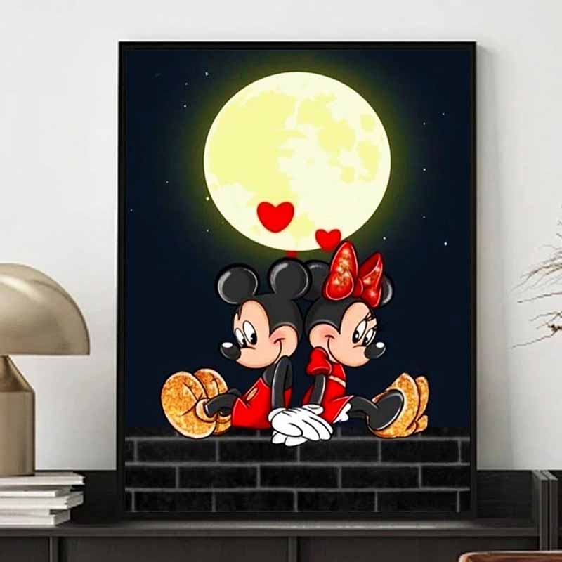 Disney Diamond Painting 5D Mickey and Minnie Moonlit Romantic Illustration Cartoon Movie Cross Stitch Embroidery Handmade Gift Home Decoration