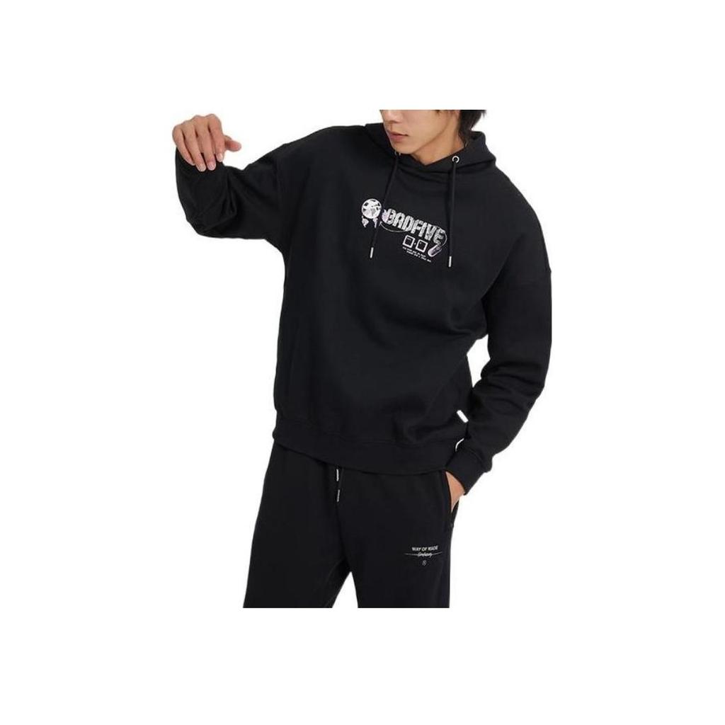 Li-Ning Anti-Wu Series Letter Pattern Print Knit Hoodie Pullover Men Tops Black AWDSD37-4