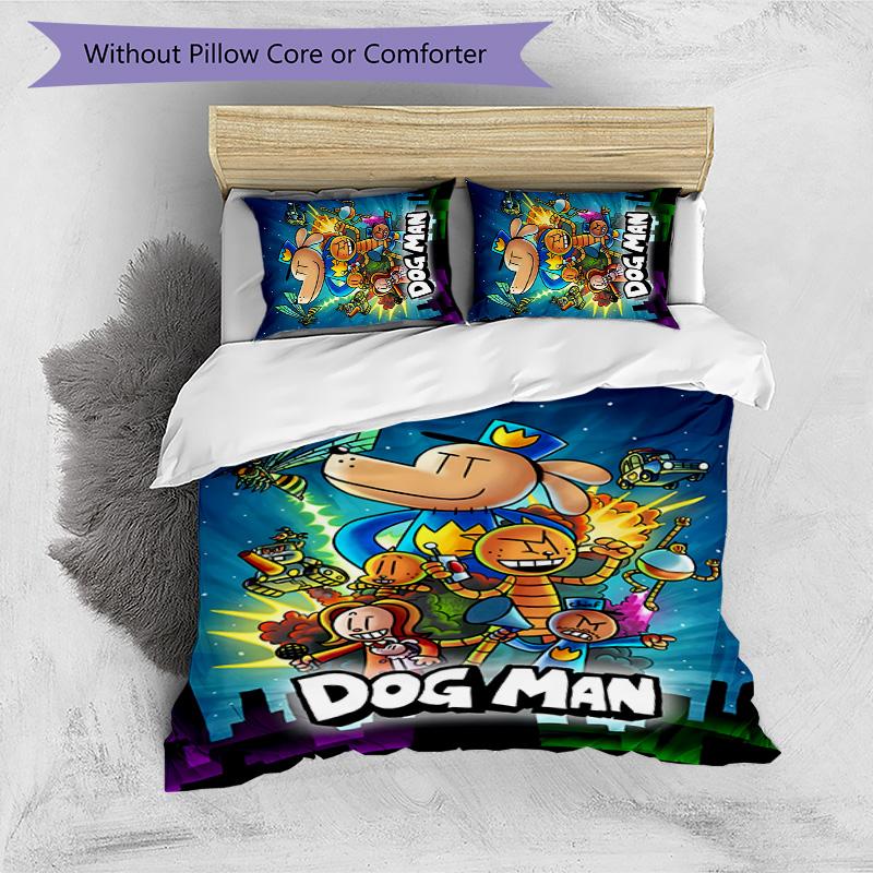 Dog Man 3pcs Bedding Set Duvet Cover Closure Includes 1 Duvet Cover & 2 Pillowcases for All Seasons Bedroom Home Dorm Decor