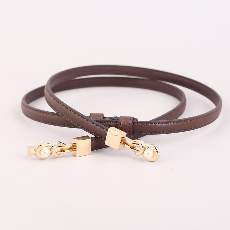 

Genuine Leather Womens Slim Waist Belt With Hook Closure For Dress And Office Use коричневий