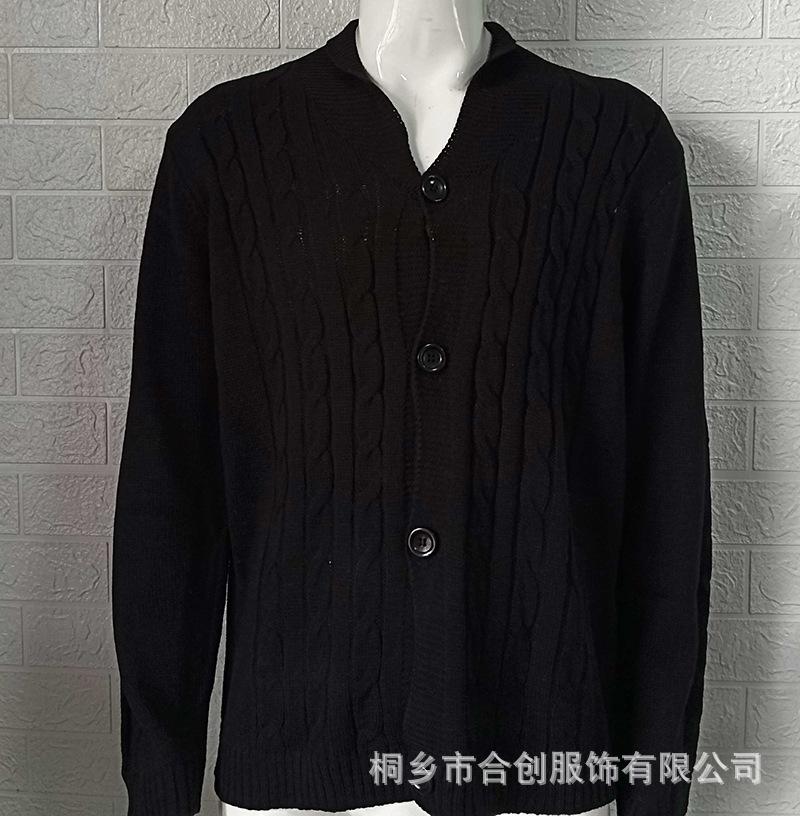 Men's V-Neck Cable Knit Cardigan Sweater In Light Grey, Beige, Dark Green, Blue, and Wine Red