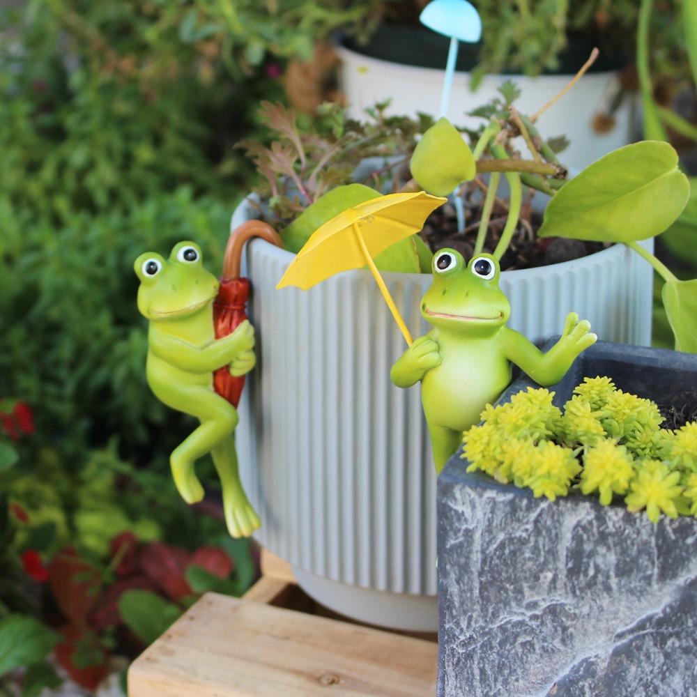 Green Atmosphere Umbrella Frogs Flower Pot Pendant Frogs Sculpture  Outdoor Home Decoration
