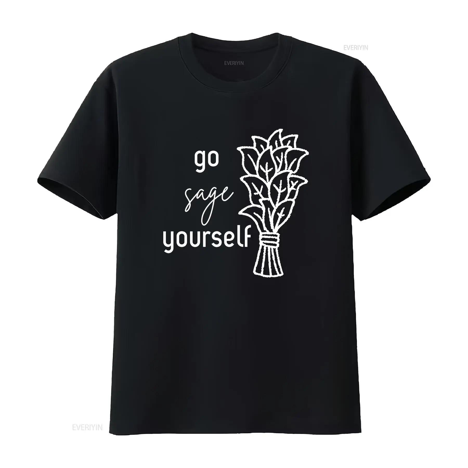 

Go Sage Yourself T Shirt Spiritual Humor Green Print vintage Washed Comfortable homme Casual streetwear Unisex Breathable Sof... S разноцветный