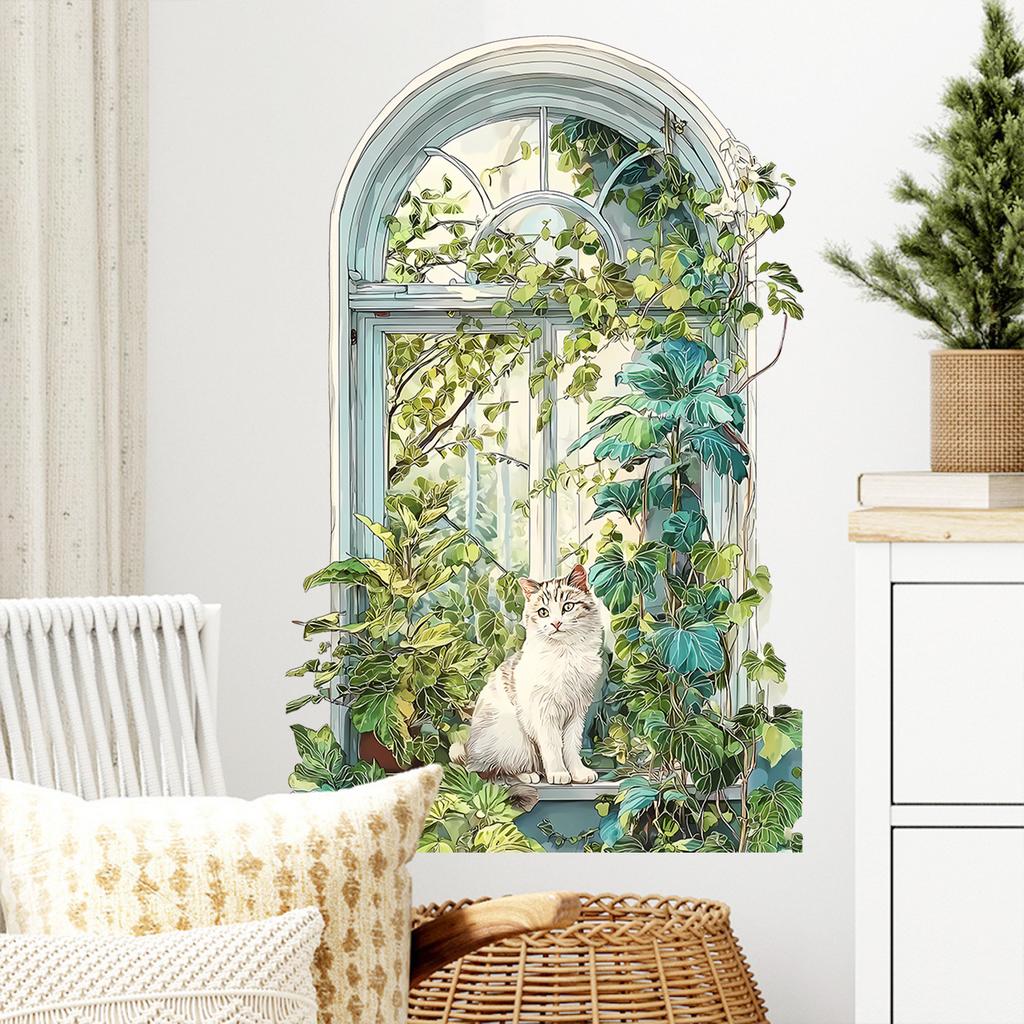 3D Fensterpflanzen Katze Wohnzimmer Schlafzimmer Dekoration Aufkleber