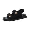 Leather Platform Flat Heel Casual Shoes Hollow Muffin Bottom Open Toe Velcro Large Size Sandals Women