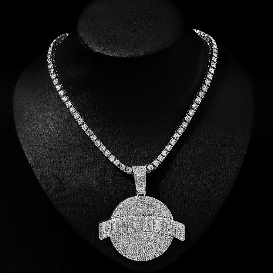 Hip Hop Alloy Full Diamond Round Pendant RTMUDIAL Hip Hop Style Cuban Round Brand Necklace Men's Necklace