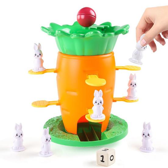 Carrot Balance Tower Toy with Mini Rabbit Logic Thinking Focus Training Kids Interactive Balance Board Game Toddlers Educational Balance Toy