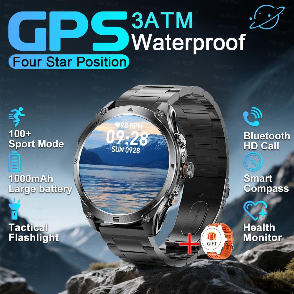 Military Grade GPS Smart Watch 1000mAh Battery 10ATM Waterproof Bluetooth Call AMOLED HD Men Sports Smartwatch  New