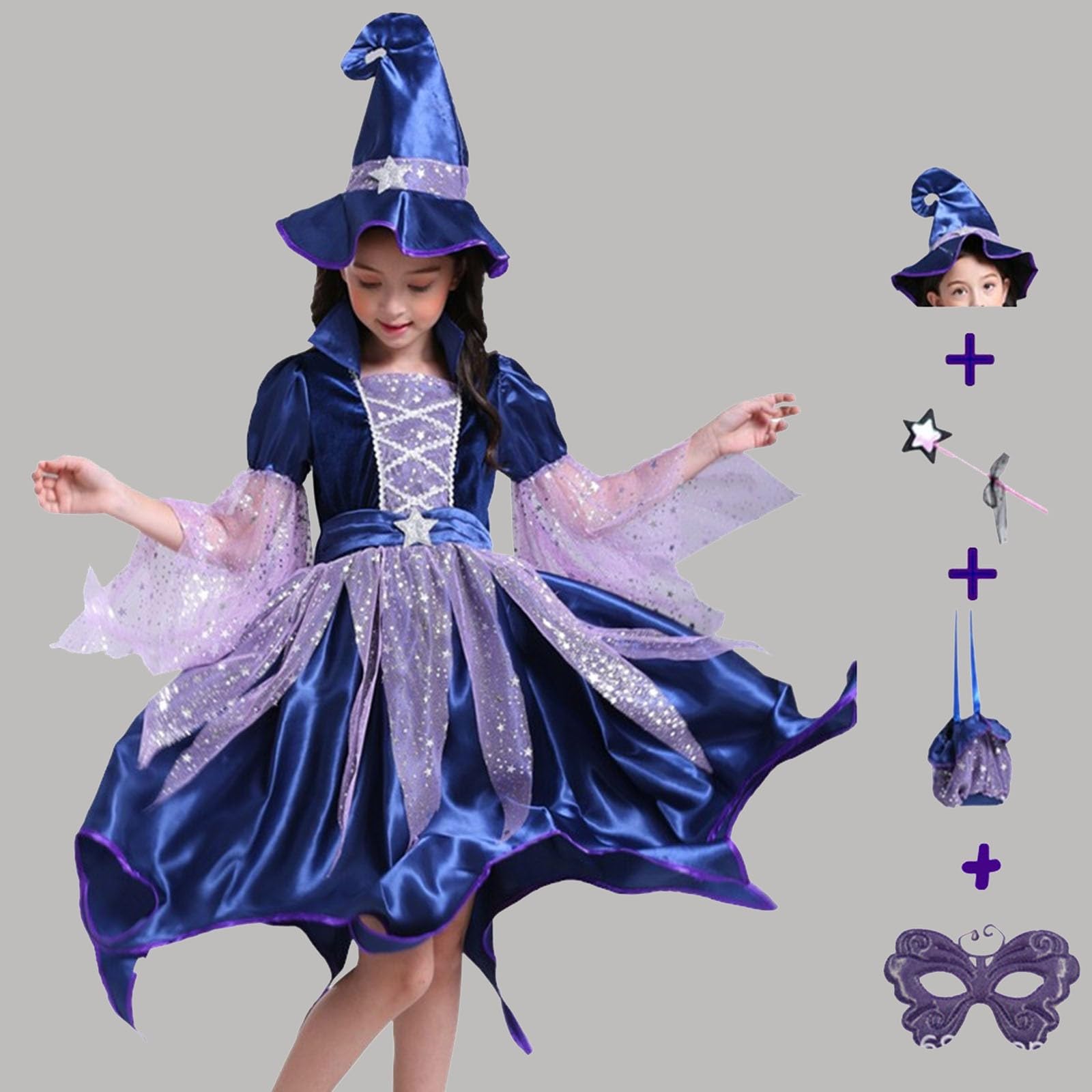 Children s Clothing Girls  Cosplay Witch Costume Performance Dress  Gown  Set 110 синий