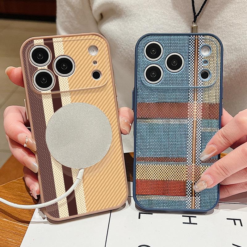 Luxury Cloth Texture Case For iPhone 17 Pro Max iPhone 16 15 14 13 Pro Max Magnetic For Magsafe Hybrid TPU+PC Matte Cover