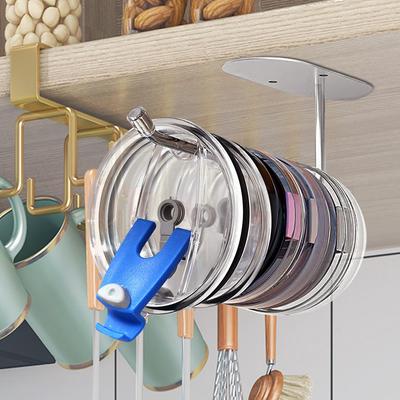 Tumbler Lid Organizer Space Saving Cup Lid Organizer Hook Self-Adhesive Drilling Tumbler Lid Storage Kitchen Organizer Storage