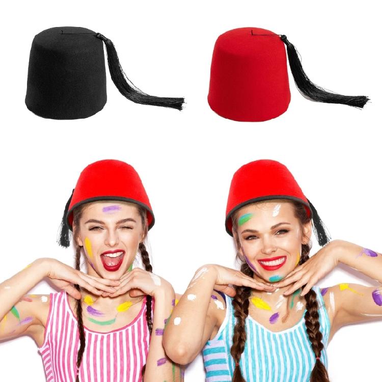 Tarboosh Hat with Black Tassels Ethnic Hat Folkloric Ottoman Turkish Fez Hat