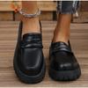 Fashion British Style Platform Loafers Women Plus Size Round Toe Single Shoe Woman Thick Bottom Pu Leather Shoes Mujer Platform Sneakers