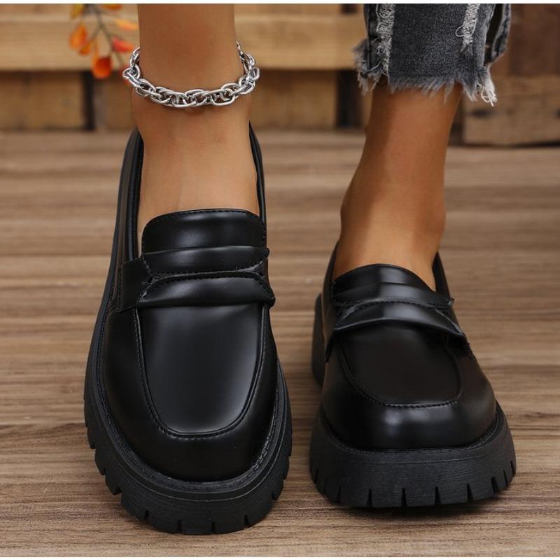 Fashion British Style Platform Loafers Women Plus Size Round Toe Single Shoe Woman Thick Bottom Pu Leather Shoes Mujer Platform Sneakers