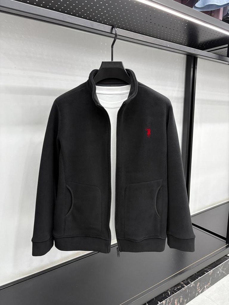 Men's Double-Sided Berber Fleece Stand Collar Jacket with Embroidery – Classic American Style