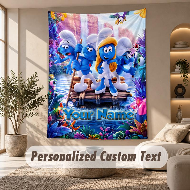 Smurfs Tapestry, Personalized Custom Text, Wall Hanging Tapestry For Living Room Home Wall Decor