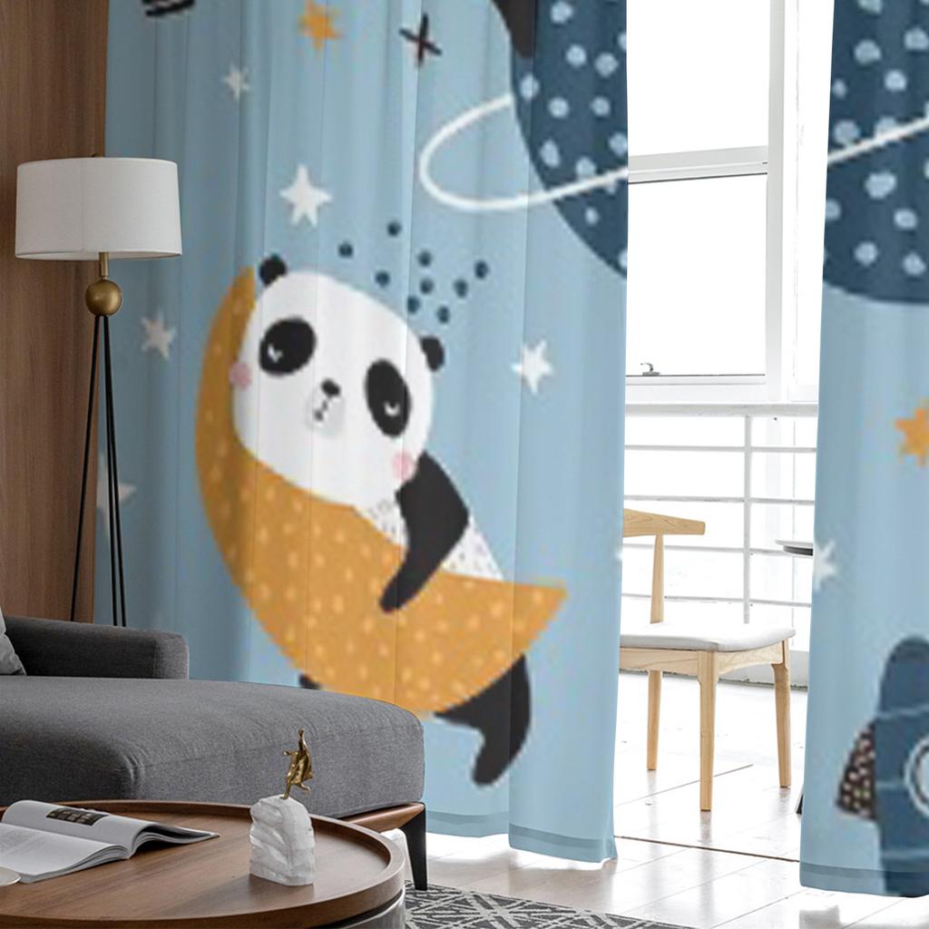 Slepping Pandas On Moons And Starry Sky Chiffon Sheer Curtains for Living Room Bedroom Decoration Window Voiles Tulle Curtain