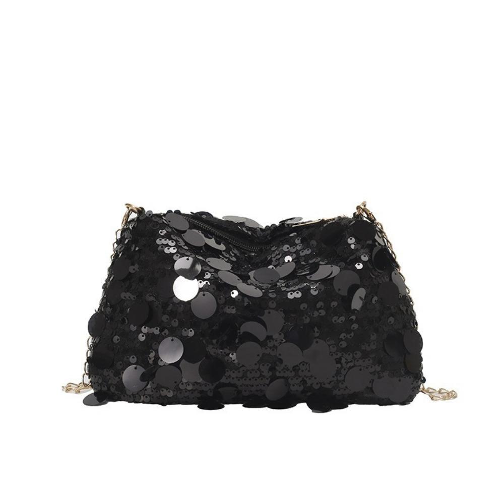

Portable Sequin Shoulder Bag Lightweight Large Capacity Chain Crossbody Bag Solid Color Female Handbag For Evening Party