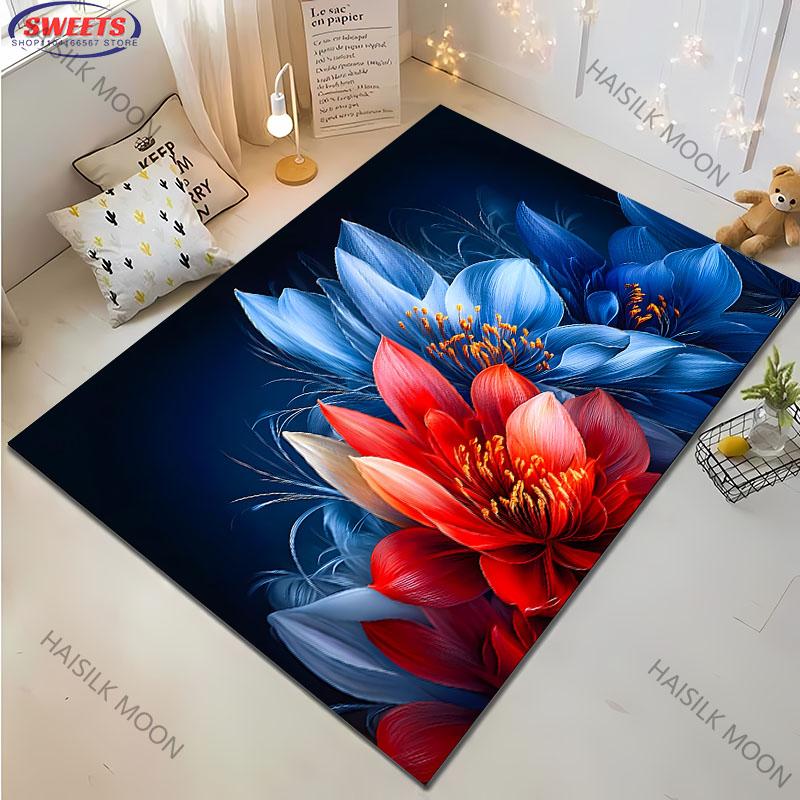 Wunderschöner Rosen-Pfingstrosen-Teppich Neuerscheinung! Robust für Wohnzimmer Schlafzimmer, Bürobereiche, Langlebige Waschbare Matte Mama Lieblingsgeschenke