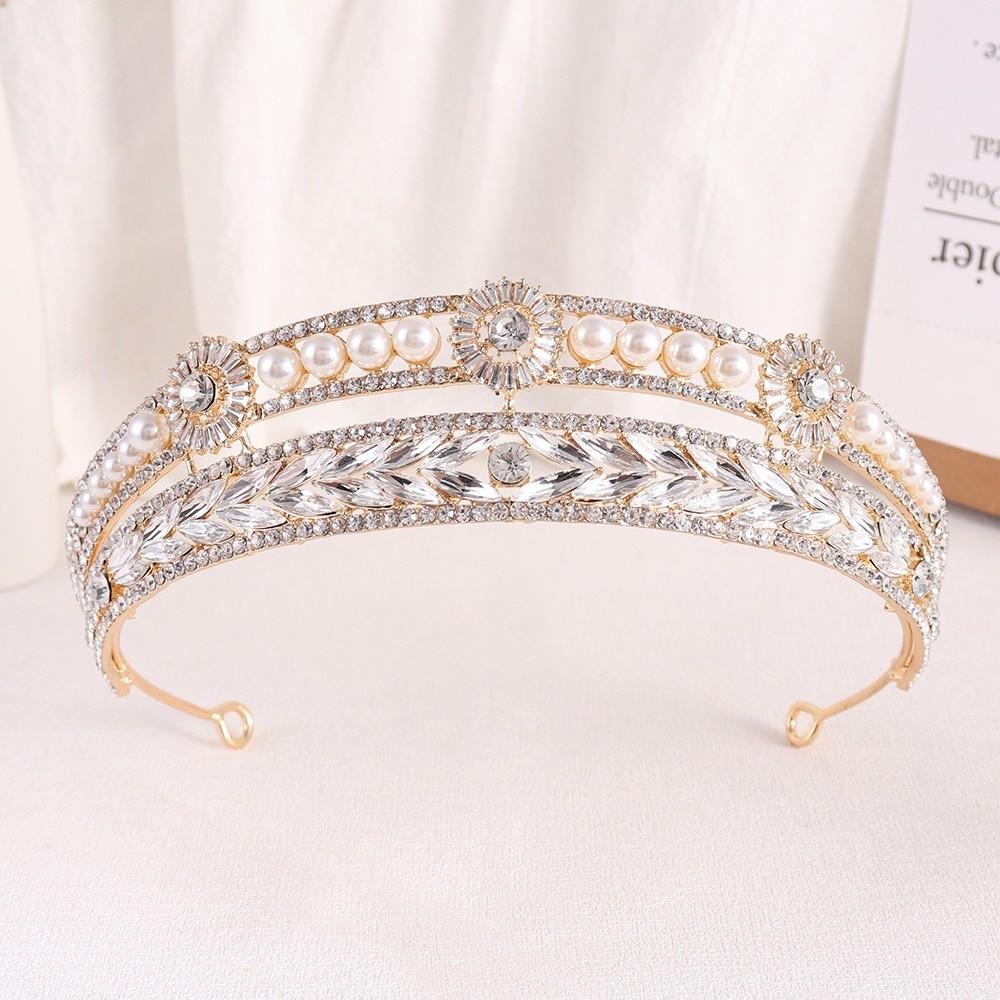 

Rhinestone Decor Wedding Tiara Alloy Material Pageant Diadem Hair Accessories Formal Occasions золотий