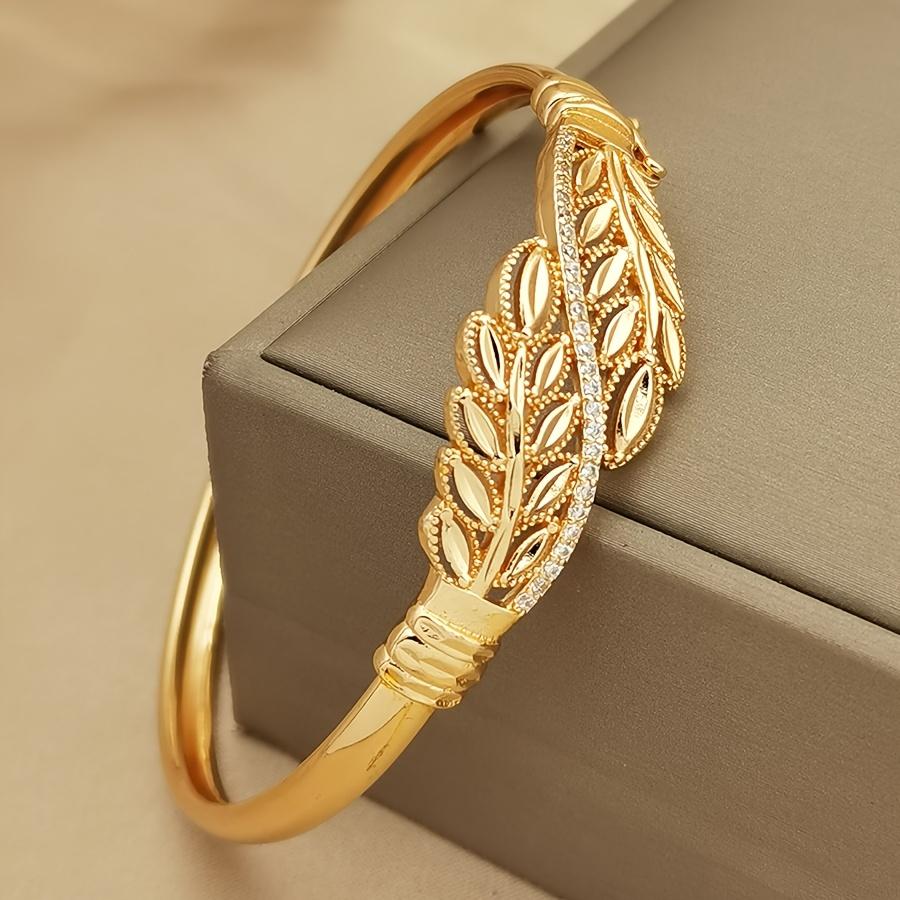 Vintage Bohemian Style Shiny Artificial Zircon Leaf Open Bracelet for Women Suitable for Daily Wear