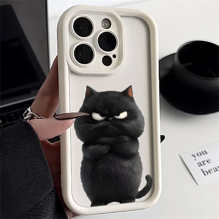 Cartoon Schwarze Weiße Katze Handyhülle Case für iPhone 17 Pro Max 14 12 Pro 16 15 Plus Air 11 13 17e