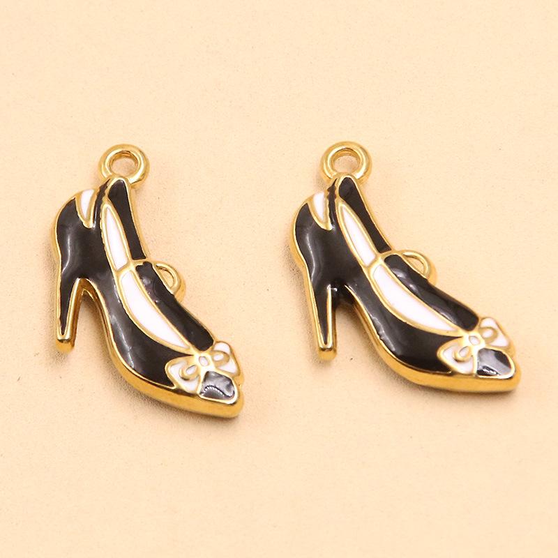 Gold-Enamel Double-Sided Stainless Steel Pendant with French-Style Beauty Accessories Design