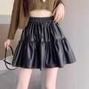 Spring Plus Size Coffee PU Leather High Waist Pleated A-line Skirt for Women