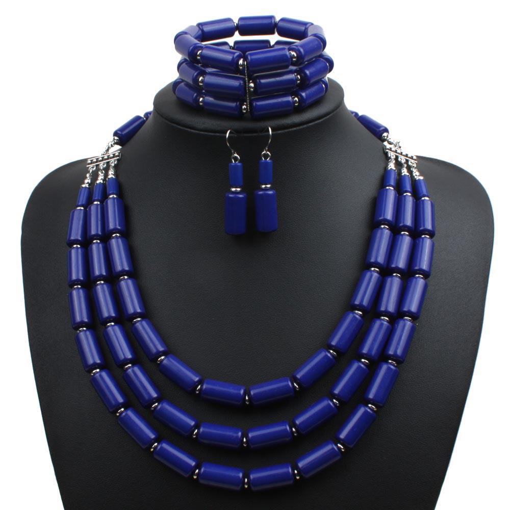 

3Pcs European & American Multi-Layer Beaded Necklace Set Style Beaded Three Piece Multi Layer Necklace Set three-piece set королівський синій колір