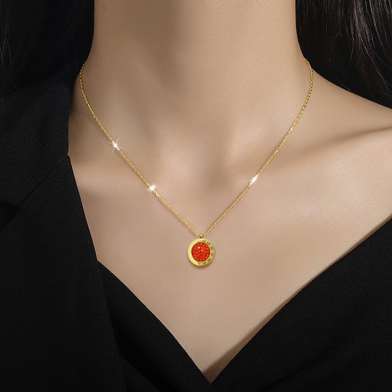 Roman Double-Sided Minimalist Wind Stove Real Gold Necklace Female Collarbone Chain With Jewelry