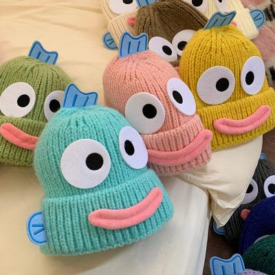 Ugly Cute Funny Cartoon Sausage Mouth Wool Hat Female Autumn and Winter Warm Cute Face Small Knitted Ear Protection Hat Tide