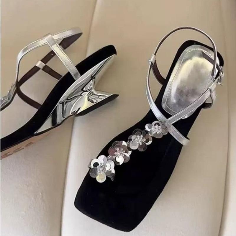 Fashion Shiny Women's Sandals 2025 New Luxury High Heels Cover Toes Summer Women's Shoes Sexy Brand Fashion Comfortable Sandals Zapatos