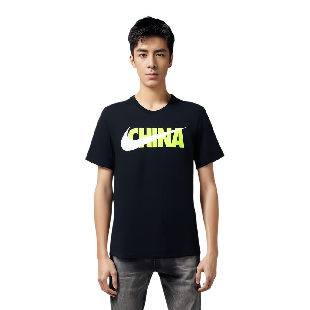 Nike T Shirts Men's Black Crew Neck Moderate Straight Fit AQ5189-016
