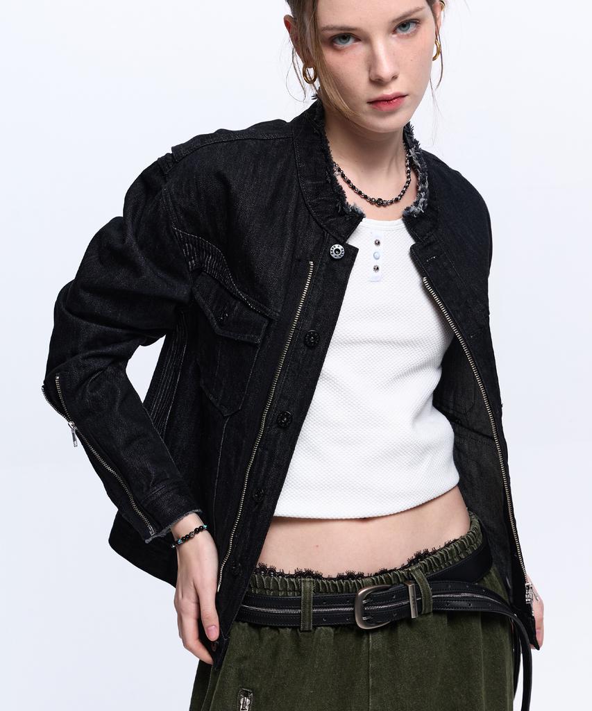 Rssc Stripe Mixed Denim Trucker Jacket - Black