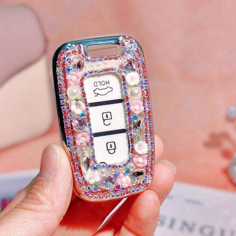Langdong 12th Gen IX35 & Sonata 8 Rhinestone Key Cover: Drop-Proof, Full Wrap Protection