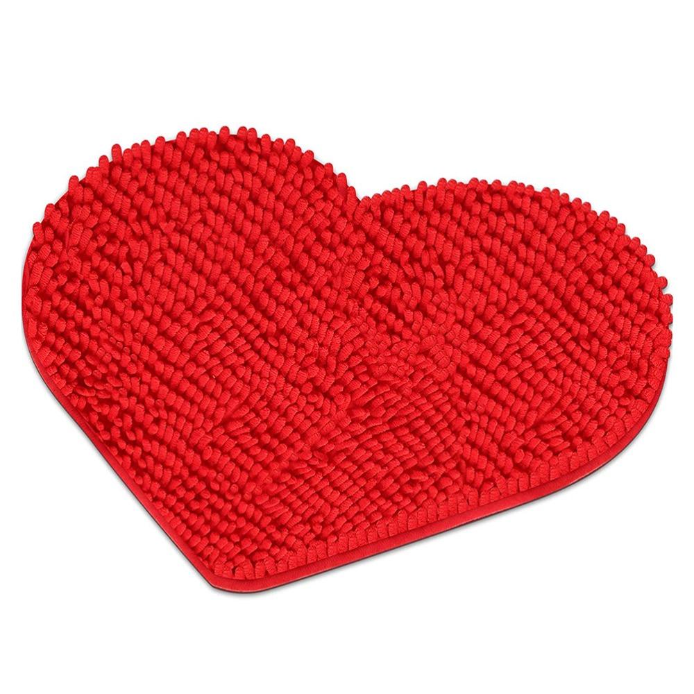 Chenille Red Heart Shaped Chenille Floor Mat Wash Basin Front Anti-slip Mat