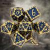 7 Pcs Blue Golden Fish Scale Metal Dice Solid Metal Polyhedral Dice Set Suitable for Role-Playing RPG  Board Game Card Game