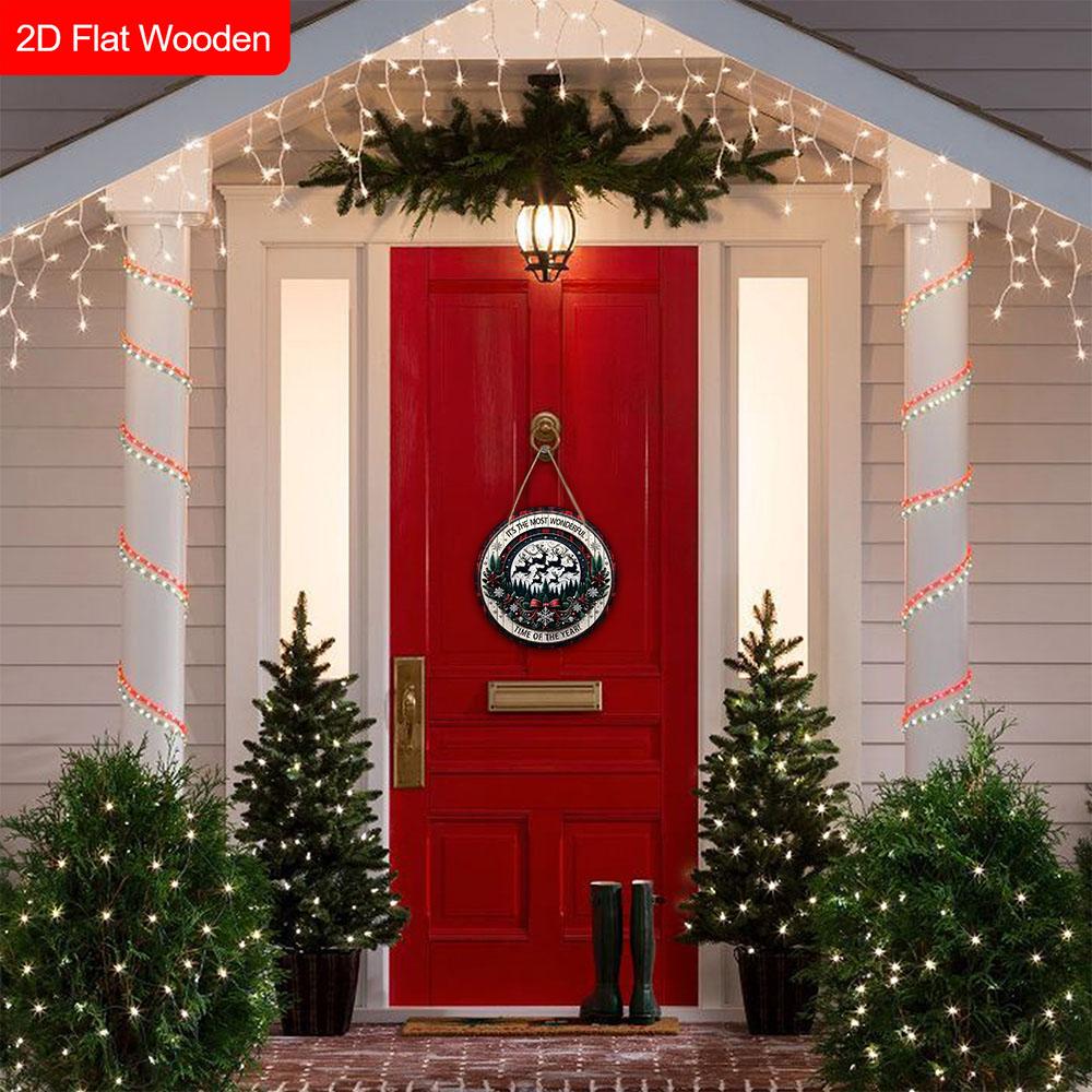 Christmas Wooden Sign with Forest & Elk Pattern - Navidad Wooden Sign for Christmas Tree, Balcony, Window, Indoor Decor - Ideal Christmas Gift