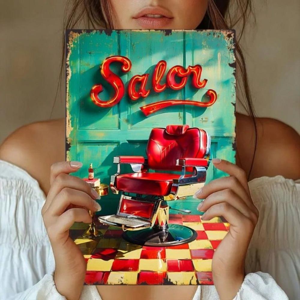 Vintage Metal Poster Wall Decor Barber Chair Retro Salon Sign
