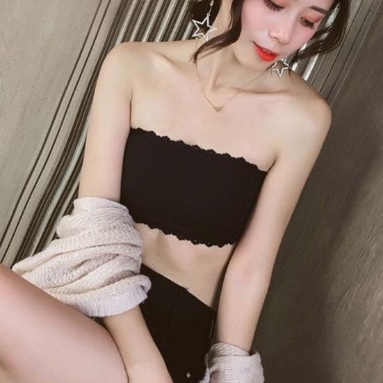 Damski niewidoczny biustonosz bez ramiączek antypoślizgowy Push Up miękki koronkowy wystrój zapobiegający ekspozycji jednokolorowe zapięcie z tyłu elastyczna dama Bandeau Tube Top biustonosz bielizna