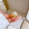 Echtgold, Weißjade, Fuchs Zirkon Ring, Verstellbare Öffnung, Einfacher Schmuck, Japanischer Ring, Partnerring