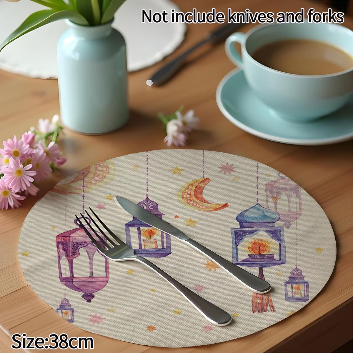 

Round Plate Dining Mat Ramadan Festival Party Dinner Tablecloth Decoration Muslim Islamic Eid Al-Fitr Tableware Pad Decoration as show