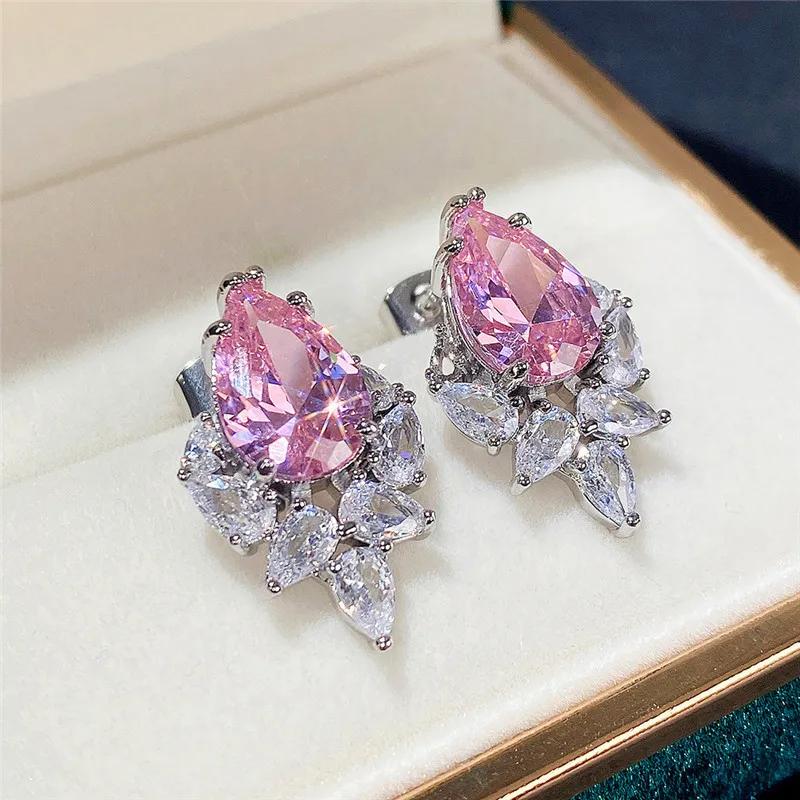 Exquisite Women'S Earrings Pink Zircon Romantic Wedding Accessories High End Anti Allergy And Beautiful Engagement Jewelry