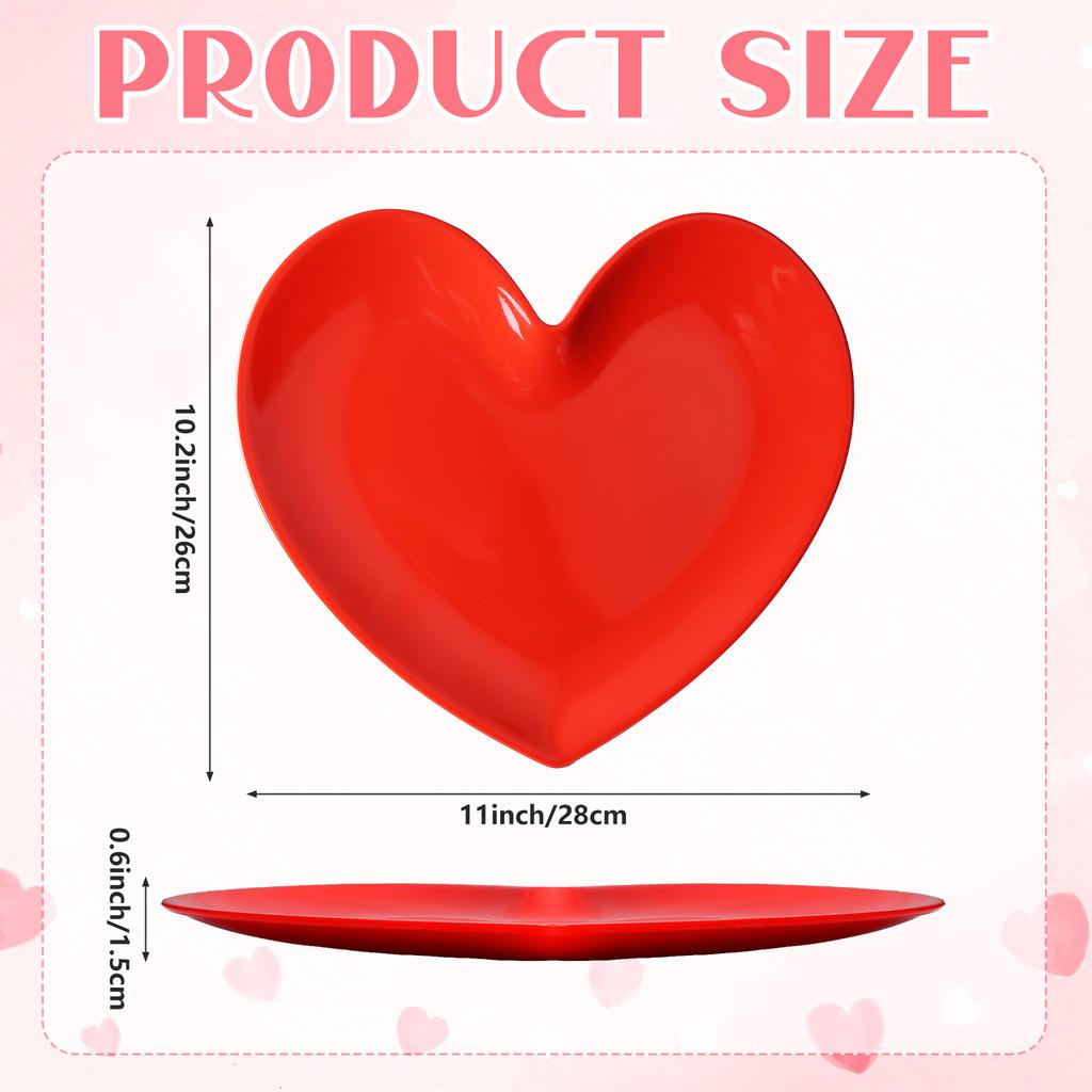 6 Stück 11 Zoll Herzförmige Teller Große Valentinstags-Teller Unzerbrechliche Keramikähnliche Herz-Dessert-Abendessen-Gedeck-Teller Salat-Servier-Gedeck-Teller