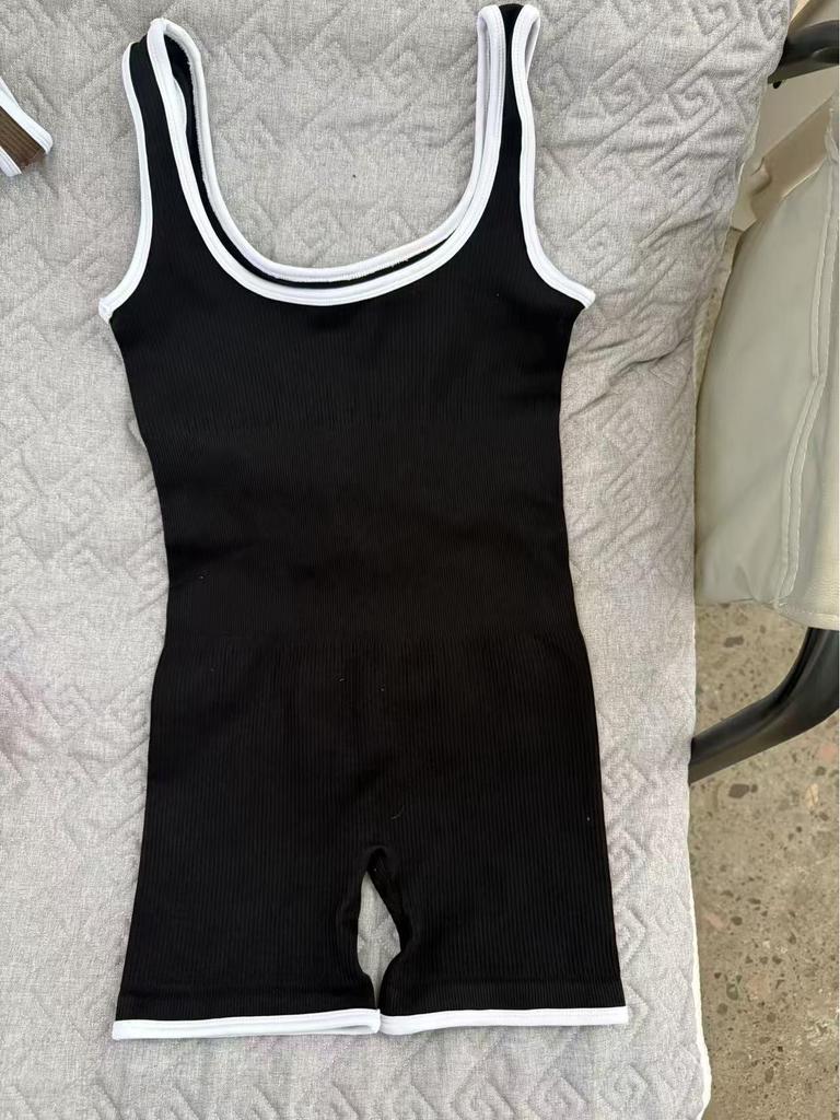 Modischer Colorblock Yoga Schlankheits-Jumpsuit - Sexy, Enganliegend, Atmungsaktiv, Hochelastischer Sportanzug