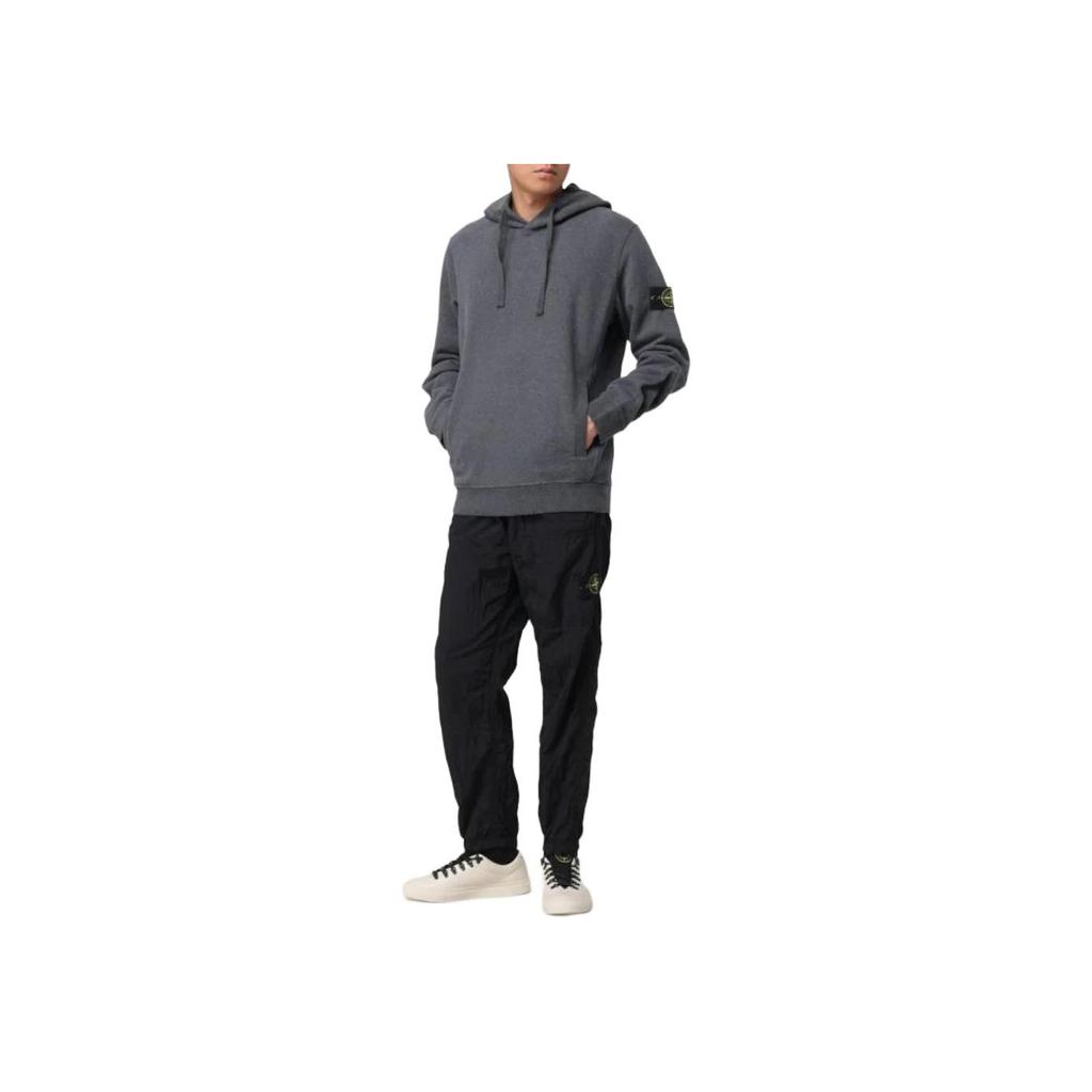STONE ISLAND Solid Color Hooded Logo Print Long Sleeve Sweatshirt Men Sweatshirt Gray 811560820-V0M67