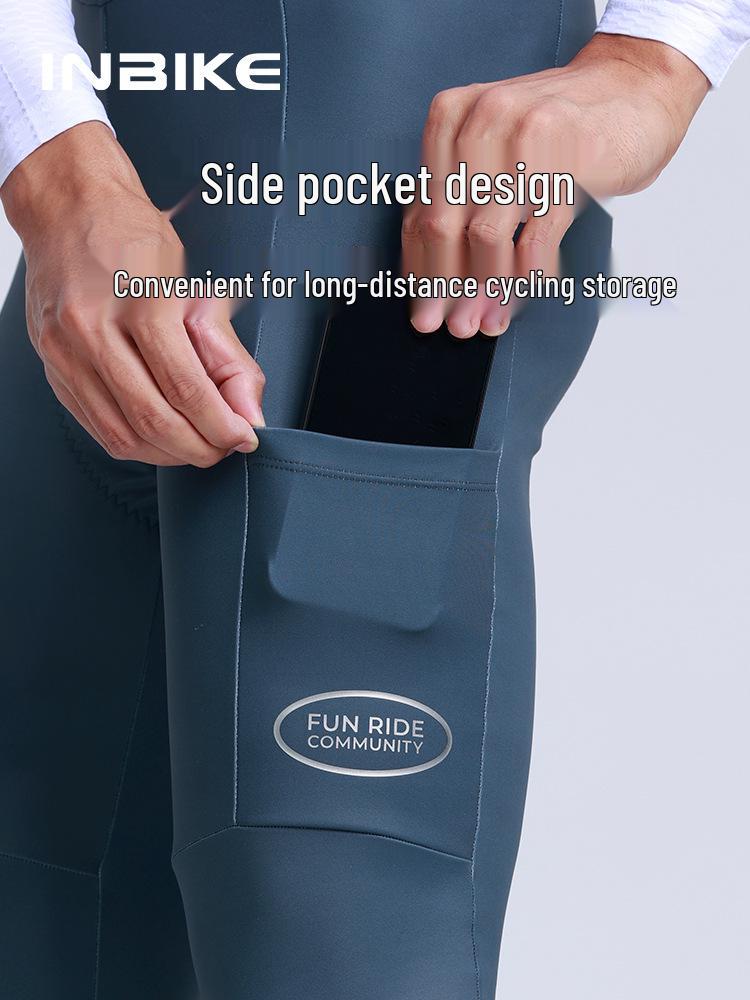 INBIKE Unisex Fleece Cycling Bib Pants - Warm High Waist for Long Distance (Autumn/Winter)