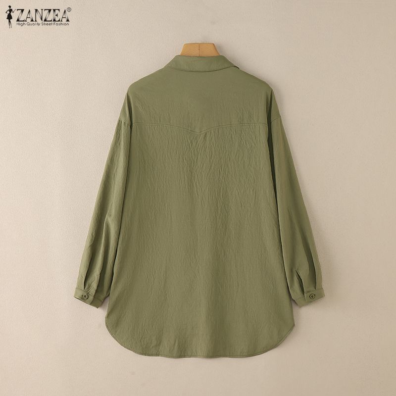 ZANZEA Women Turn Down Collar Loose Casual Long Sleeve Blouse