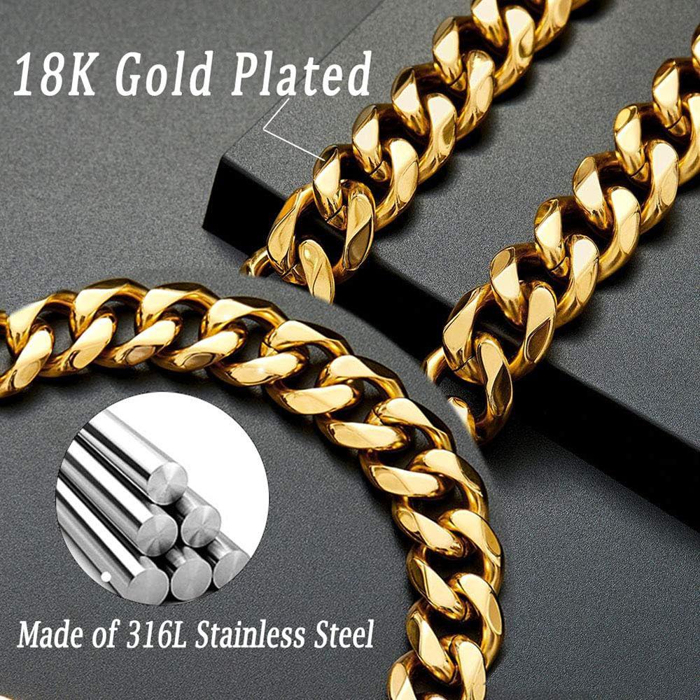 Heavy Duty 19mm Stainless Steel Dog Choke Chain Collar Pet Necklace Sliver 18K Gold Dog Cuban Link for Pit Bull Mastiff Bulldog